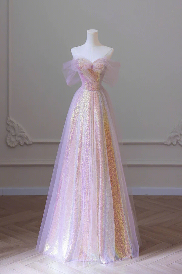 Wholesale Stylish Tulle Sequins Long Prom Dress A-Line Sweetheart Neckline Evening Dress